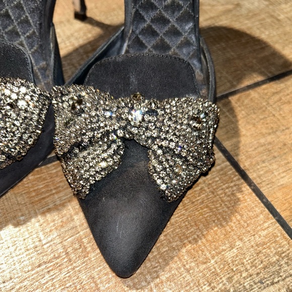 Tory Burch Black Crystal Bow Pointed-Toe Women's Heels Sz 7 1/2 - Picture 5 of 16